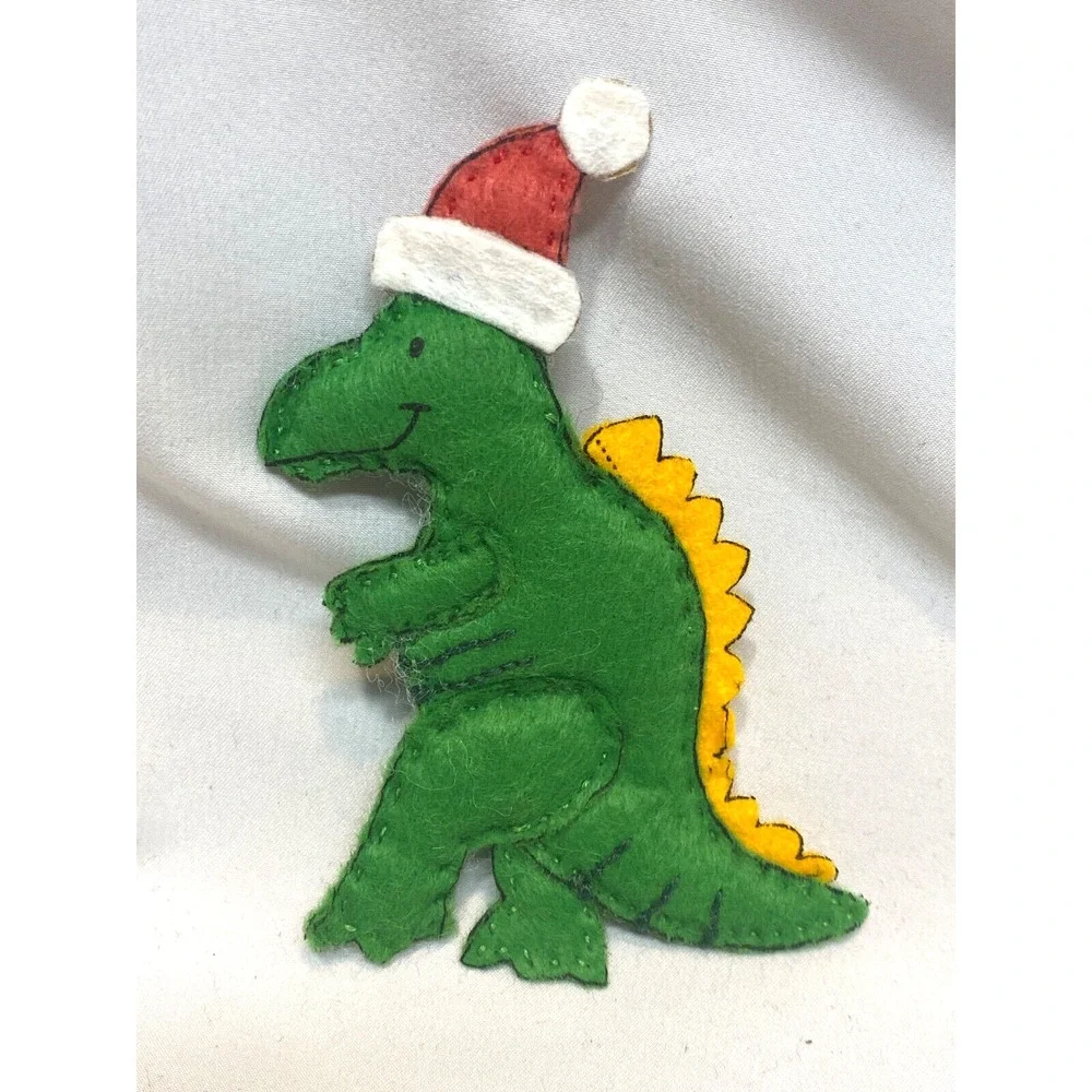 5 Felt Hand Made Vintage Dinosaur Ornaments